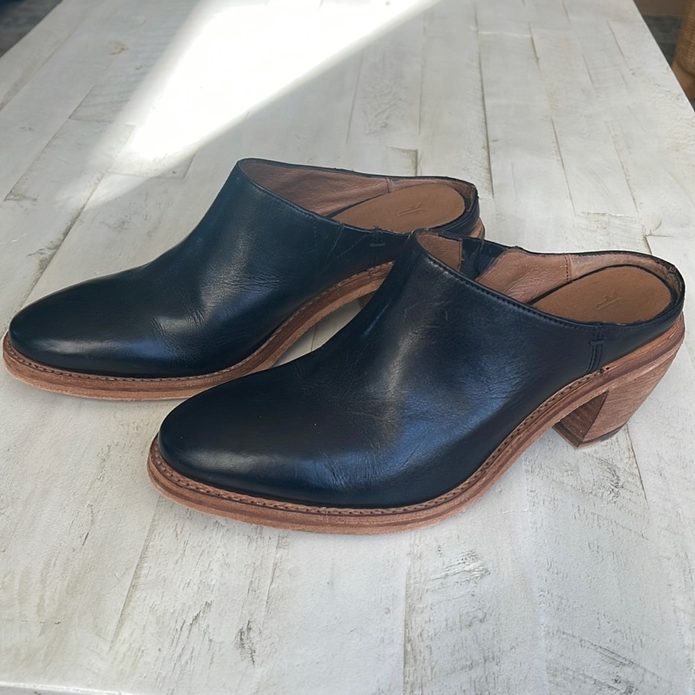 Frye Black Rosalia Slip on Mule